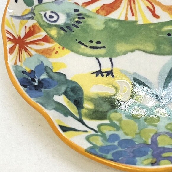 Anthropologie DODI Saucer Handpainted Peacock Design - Picture 2 of 12